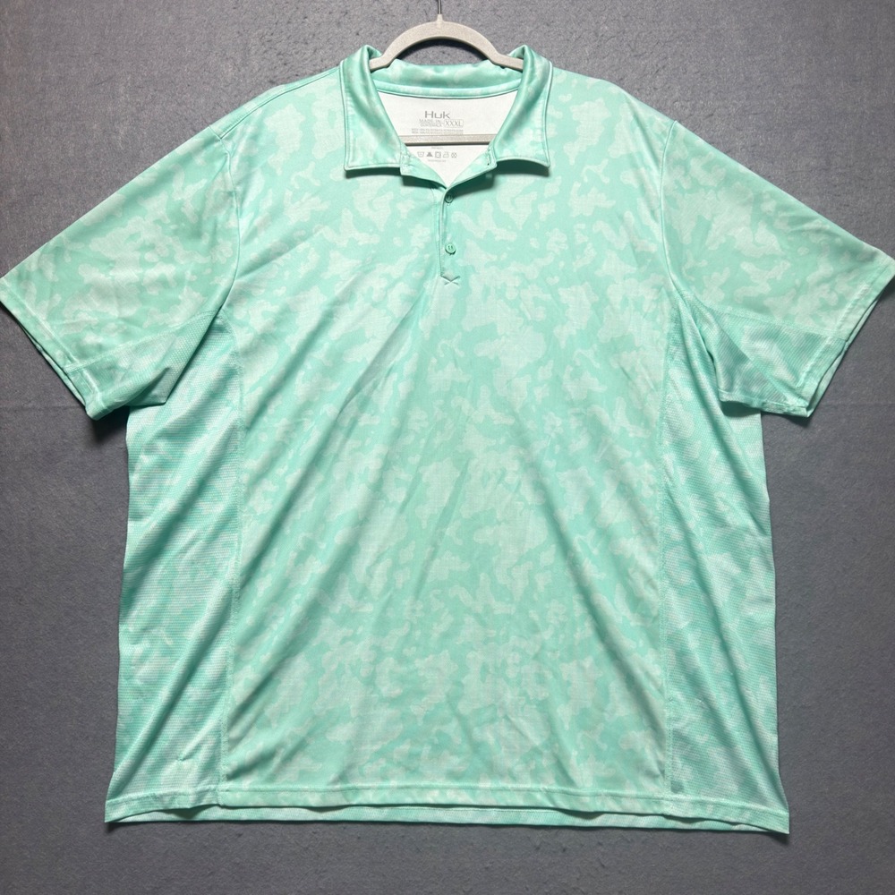 Huk Mens XXXL Mint Green Camo Performance Polo Shirt Mesh Fishing Top XXXL